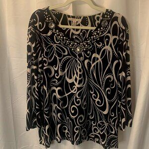 JM Collection Woman's Pearl & Rhinestone Embellished Blouse (SZ 2X)